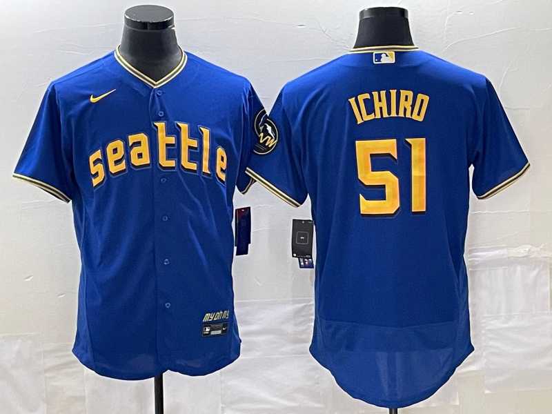 Men%27s Seattle Mariners #51 Ichiro Suzuki Blue 2023 City Connect Flex Base Stitched Jersey